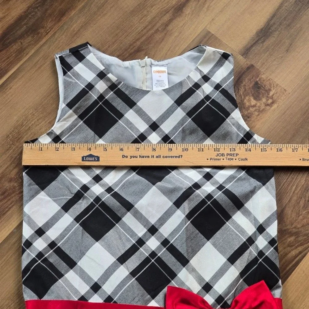 Gymboree Plaid Dress Kids 12 Black White Red Bow Holiday Christmas Preppy Tartan